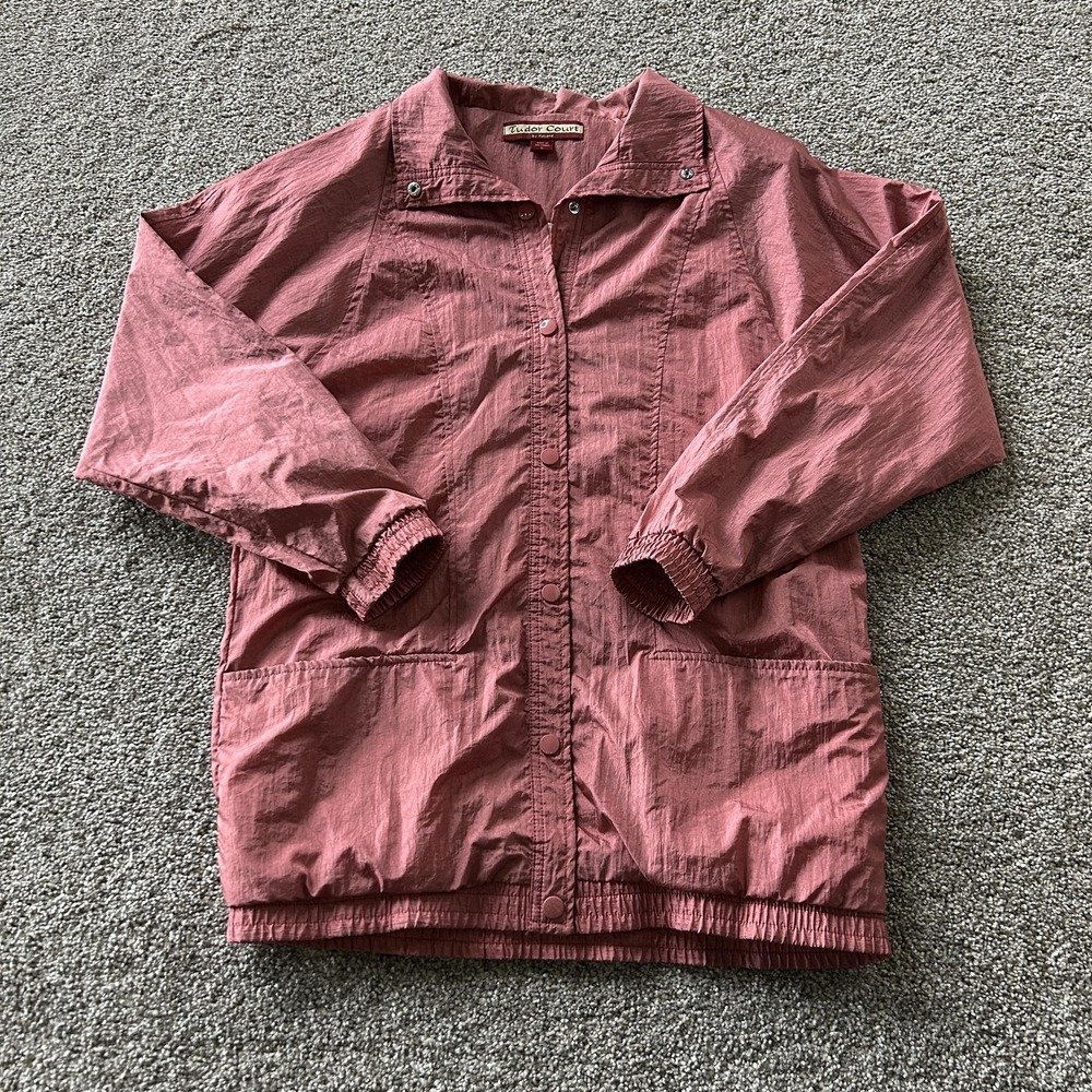 Tudor Court Jacket Womens Small Pink Taffeta Windbreaker Snap Front Pockets